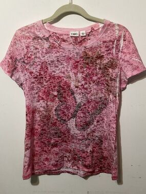 CATO Vintage Y2K Pink Butterfly Rhinestone Burnout T-Shirt Graphic Tee Large